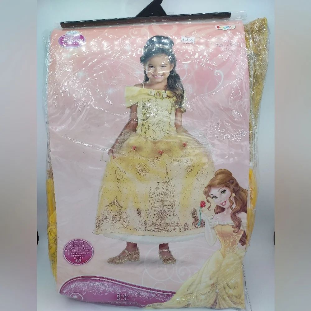 *SHIPS SAME/NEXT DAY* New Princess Belle Girls Costume Glitter Scene Sz Med 7-8